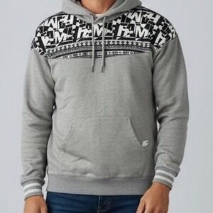 VTG Hall‎ of Fame Mens Gray Aztec Y2K Hoodie Large Worn Spots Trashed faded